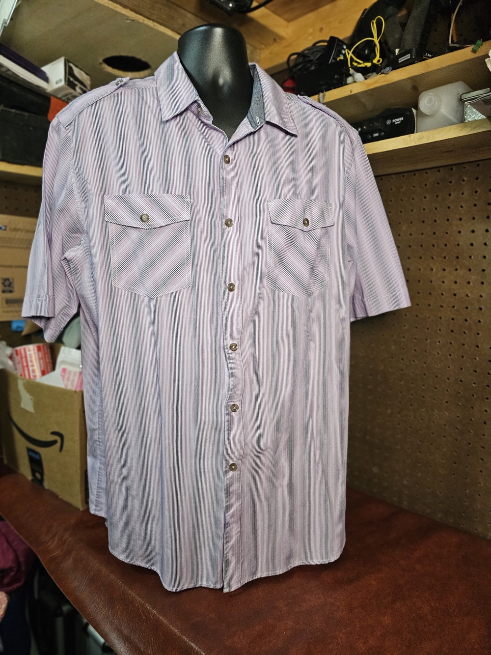 Sean John Short-Sleeve Button-Down Shirt in Light Pink Stripe
